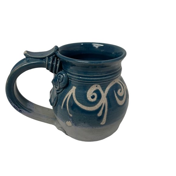 Pottery Coffee Mugs Cups Stoneware  Blue Brown Beige 4 1/2" x 3" - Picture 6 of 6